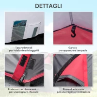 Outsunny Tenda da Campeggio 2-4 Posti con Vestibolo e Porte con Cerniera, 426x206x154cm Grigio(m-6)