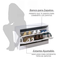 HOMCOM Conjunto de Muebles de Entrada Recibidor Pasillo Set de 3 Piezas Zapatero Espejo Perchero con 4 Ganchos para Colgar Ropa 80x27x46,5cm Blanco(m-5)