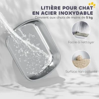 PawHut Maison de toilette pour chat bac à litière fermé bac acier inoxydable, nettoyage facile, 52,4 x 41,3 x 39,9 cm, blanc(m-4)