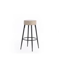 STONES Set 2 scaune de bar din microfibră bej cu structură metalică neagră(m-1)