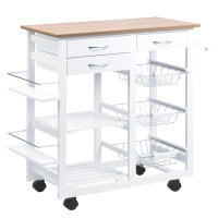 HOMCOM Carrito de Cocina Carro de Servicio Multifuncional con Cajones Cestas Estantes para Especias Toallero Ruedas 92x37x82 cm Blanco
