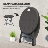 Outsunny Gartentisch, rund, klappbar, für 4 Personen, Holzoptik, Stahl+Kunststoff, dunkelgrau, 80 x 80 x 73 cm(m-4)