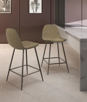STONES Set 2 scaune de bar din piele ecologică culoare taupe vintage cu picioare antracit(m-1)