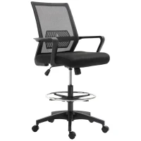 Vinsetto Bürostuhl, Höhenverstellbarer Schreibtischstuhl mit Fußablage, Netz-Rückenlehne, rollbar, Kunststoff, Schwarz(m-10)