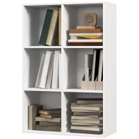 HOMCOM Modernes Würfelregal aus Holz mit 6 Fächern, 65,5x30x97,5 cm, Weiß(m-1)