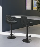 STONES Set 2 scaune de bar din microfibră gri închis cu picioare negre ajustabile(m-1)