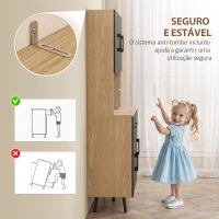 HOMCOM Armário de Cozinha Alto com Luzes LED RGB com 6 Portas 2 Gavetas Bancada 100x40x176 cm Preto e Madeira(m-7)