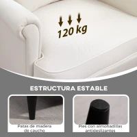 HOMCOM Sillón con Reposapiés Respaldo Alto Capitoné Patas de Madera Almohada Acolchada y Tapizado en Lino Beige(m-6)