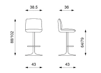 STONES Set 2 scaune de bar din țesătură gri deschis cu bază metalică cromată reglabilă(m-3)