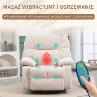 HOMCOM Fotel Masażowy z Funkcją Ogrzewania i Leżenia, Obrotowy, Do 150 kg, Konstrukcja Metalowa, 98x90x98cm, Beżowy(m-4)