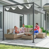Outsunny Pérgola de Jardín 3x2m Cenador de Techo Retráctil de Poliéster Recubrimiento Resistente para Celebraciones Fiestas Gris(m-2)