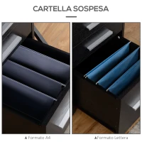 HOMCOM Cassettiera Portadocumenti in Legno a 3 Cassetti con Chiavi di Sicurezza e 5 Ruote, 39.2x40x65.4 cm, Nero(m-5)