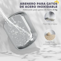 PawHut Arenero para Gatos de Acero Inoxidable con Cubierto Bolsa Desodorizante Pala Fácil de Limpiar 52,4x41,3x39,9 cm Blanco(m-4)