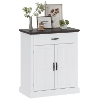 HOMCOM Aparador para Salón Rústico con 2 Puertas 1 Cajón Estante Ajustable para Comedor Entrada Blanco 75,2x40x91,5 cm(m-10)