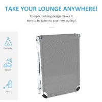 Outsunny Foldable Outdoor Sun Lounger Set of 2, Reclining Lounge Chair Camping Bed Cot with Pillow 4-Level Adjustable Back Aluminium Frame, Light Grey(m-5)