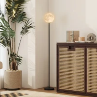 HOMCOM Lampada da Terra con Paralume a Forma di Luna, Interruttore a Pedale, 3 Temperature di Colore, Metallo, Nero(m-2)