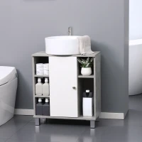 kleankin Dulapior Subchiuveta cu Decupare in forma de U si 6 Etajere din Lemn, 60x30x68cm - Alb/Gri(m-10)