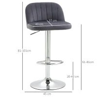 HOMCOM Juego de 2 Taburetes de Cocina Taburetes Altos con Altura Ajustable Asiento Giratorio 43x45x81-101 cm Gris(m-3)