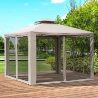 Outsunny Tonnlle de jardin barnum pavillion de jardin 3 x 3 double Toit avec moustiquaires amovibles imperméable gris(m-13)
