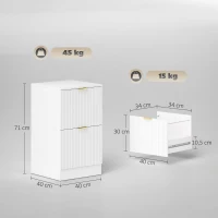 HOMCOM Bloco de Gavetas de Escritório com 2 Gavetas Frentes Caneladas Móvel para Arquivo para Tamanho A4 ou Carta 40x40x71 cm Branco(m-3)