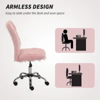 HOMCOM Plush Office Desk Chair, Modern Armless Swivel Vanity Chair with Adjustable Height for Home Office, Bedroom, Living Room, Pink(m-8)