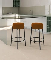 STONES Set 2 scaune de bar din țesătură ruginie cu picioare metalice negre 41cm X 41cm H. 67cm(m-2)