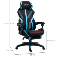 Vinsetto Silla Gaming con Reposapiés Retráctil Silla de Oficina Giratoria Reclinable con Reposacabezas y Altura Ajustable 65x65x119-129 cm Negro y Azul(m-3)