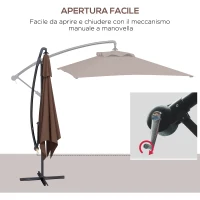 Outsunny Ombrellone da Giardino Decentrato con Base a Croce e Apertura a Manovella, 294x193cm, Marrone(m-4)