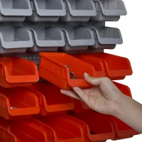 DURHAND Estantería de Pared para Herramientas de 44 Piezas 95x54 cm con 28 Cajas Apilables y Diferentes Ganchos Gris y Rojo(m-8)