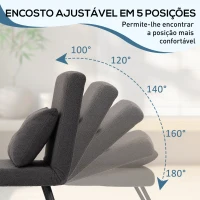 HOMCOM Poltrona Convertível em Cama Poltrona 3 em 1 Convertível em Cama com Encosto Ajustável em 5 Níveis 63x73x81 cm Cinza(m-5)