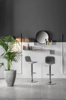 STONES Set 2 scaune de bar din țesătură gri închis cu bază metalică cromată reglabilă(m-3)