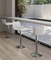 STONES Set 2 Scaune de bar reglabil din imitație de piele cu spătar din ABS și picioare metalice – Alb si Gri(m-1)