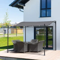Outsunny Pergola tonnelle de jardin auvent 3 x 3 m adossable métal gris polyester imperméabilisé anti-UV gris(m-8)
