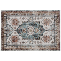 HOMCOM Alfombra Vintage Antideslizante y Lavable de Pelo Corto para Salón y Dormitorio, 230x160 cm, Multicolor