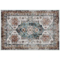 HOMCOM Alfombra Vintage Antideslizante y Lavable de Pelo Corto para Salón y Dormitorio, 230x160 cm, Multicolor(m-1)