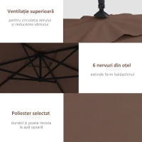 Outsunny Umbrelă Suspendată cu Orificii de Ventilaţie, Bază în Cruce şi Manivelă, 3x2 m, Maro(m-5)