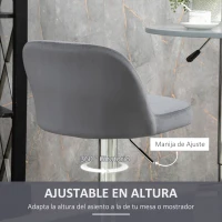 HOMCOM Juego de 2 Taburetes de Cocina Taburetes Altos con Altura Ajustable Asiento Giratorio 43x45x81-101 cm Gris(m-5)