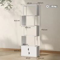HOMCOM Librería de 5 Niveles en Forma de S con 5 Estantes y 2 Puertas para Sala de Estar Oficina 60x23,8x179,2 cm Blanco(m-3)
