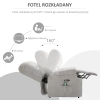 HOMCOM fotel do masażu z funkcją pomocy przy wstawaniu fotel relaksacyjny z funkcją ogrzewania regulowany kąt nachylenia USB pilot plusz krótkowłosy szary 80 x 97 x 104 cm(m-5)