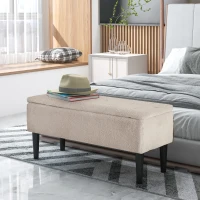 HOMCOM Banco de Pie de Cama Baúl de Almacenaje para Dormitorio con Tapa Abatible y Patas de Madera 95x38x45 cm Crema(m-2)