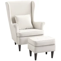 HOMCOM Poltrona com Apoio para Pés Poltrona de Leitura com Encosto Alto Capitonê e Pés de Madeira 75x83x104 cm Bege(m-1)