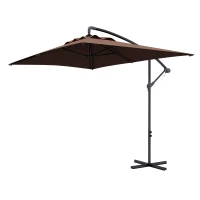Outsunny Ombrellone da Giardino Decentrato con Base a Croce e Apertura a Manovella, 294x193cm, Marrone(m-10)