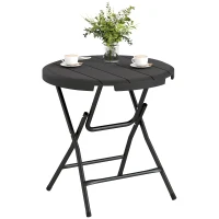 Outsunny Gartentisch, rund, klappbar, für 4 Personen, Holzoptik, Stahl+Kunststoff, dunkelgrau, 80 x 80 x 73 cm(m-1)