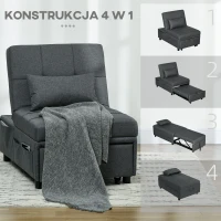 HOMCOM Fotel do spania 3w1, Fotel, lniana tkanina, łącznie z poduszką, 65,5 cm x 104 cm x 81 cm, Ciemnoszary(m-6)