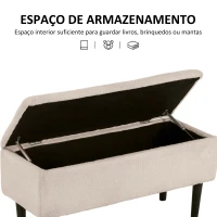 HOMCOM Banco de Armazenamento em Borrego Capacidade 47L Tampa Abatível e Pés de Madeira de Borracha Carga 120 kg 95x38x45 cm Bege(m-4)