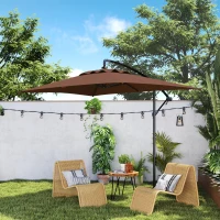 Outsunny Ombrellone da Giardino Decentrato con Base a Croce e Apertura a Manovella, 294x193cm, Marrone(m-8)
