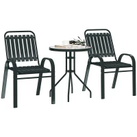 Outsunny 3 Pieces Patio Bistro Set with Stackable Chairs, Tempered Glass Table, for Outdoor, Balcony, Patio, Garden Charcoal Grey(m-10)