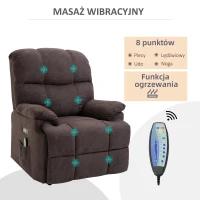HOMCOM fotel do masażu z funkcją pomocy przy wstawaniu fotel relaksacyjny z funkcją ogrzewania regulowany kąt nachylenia USB pilot plusz krótkowłosy brązowy 94 x 96 x 104 cm(m-6)