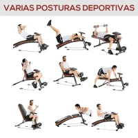 HOMCOM Banco de Musculación Plegable, Banco de Pesas, Respaldo Inclinable de 7 Niveles, Extensión de Pierna, Cojín de Predicador, Banda de Resistencia, para Entrenamiento Completo, Casa Gimnasio, Rojo(m-4)