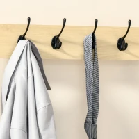 HOMCOM Perchero Metálico Zapatero con 3 Estantes y 4 Ganchos para Colgar Ropas para Pasillo Entrada 60x40x175cm Negro y Natural(m-6)